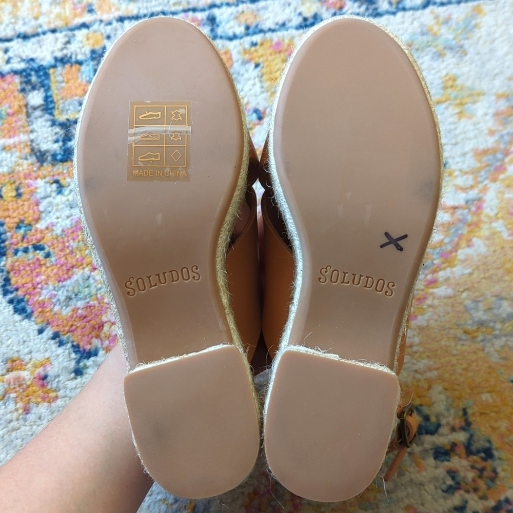 Soludos Amalfi Leather Criss Cross Espadrille Platform Heeled Sandals Nude Tan 7 - Picture 14 of 16